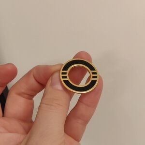 Vintage Monet Gold Tone Black Enamel Open Circle Art Deco Style Brooch Pin